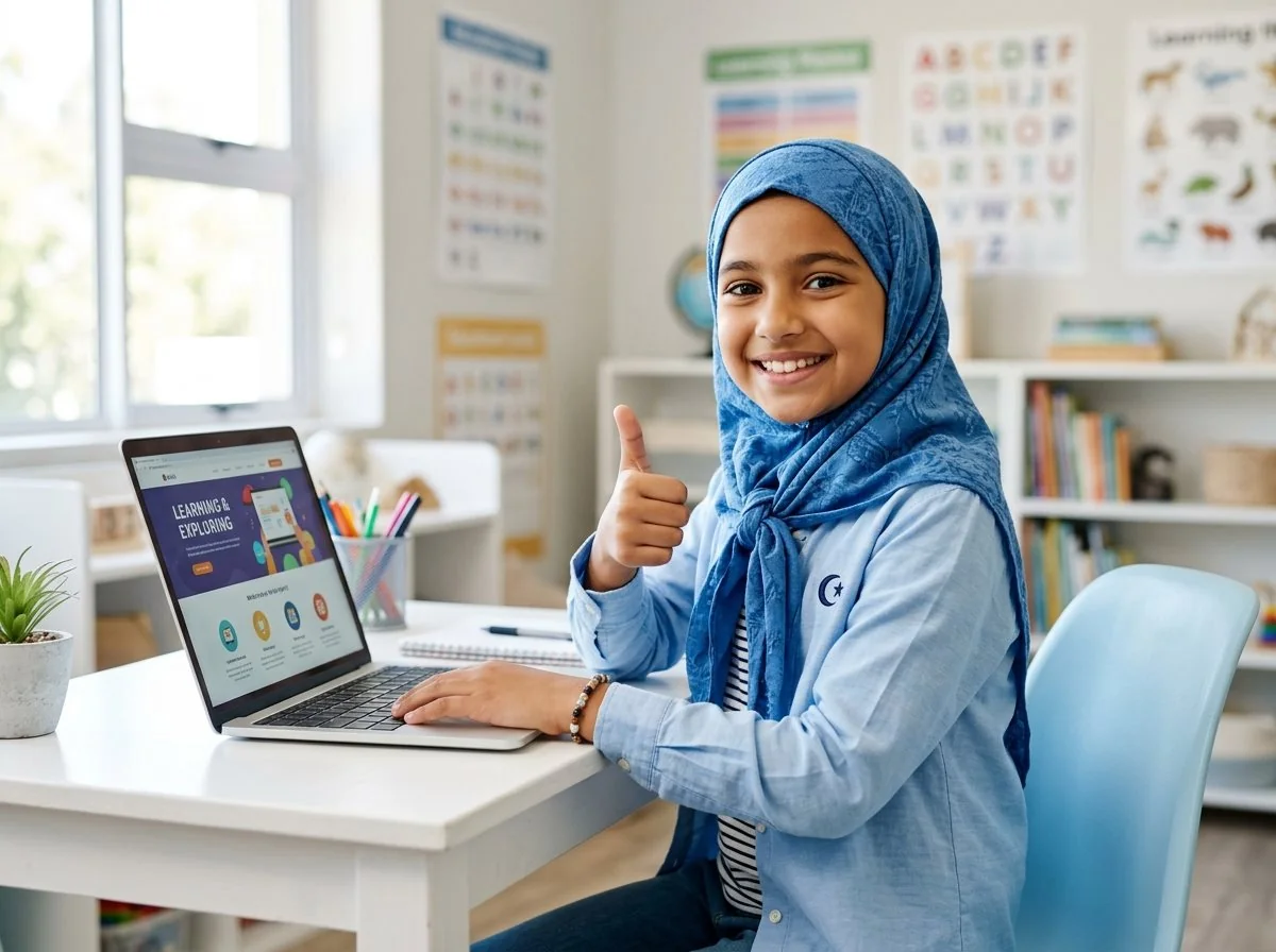 Young Student Learning Quran with Laptop